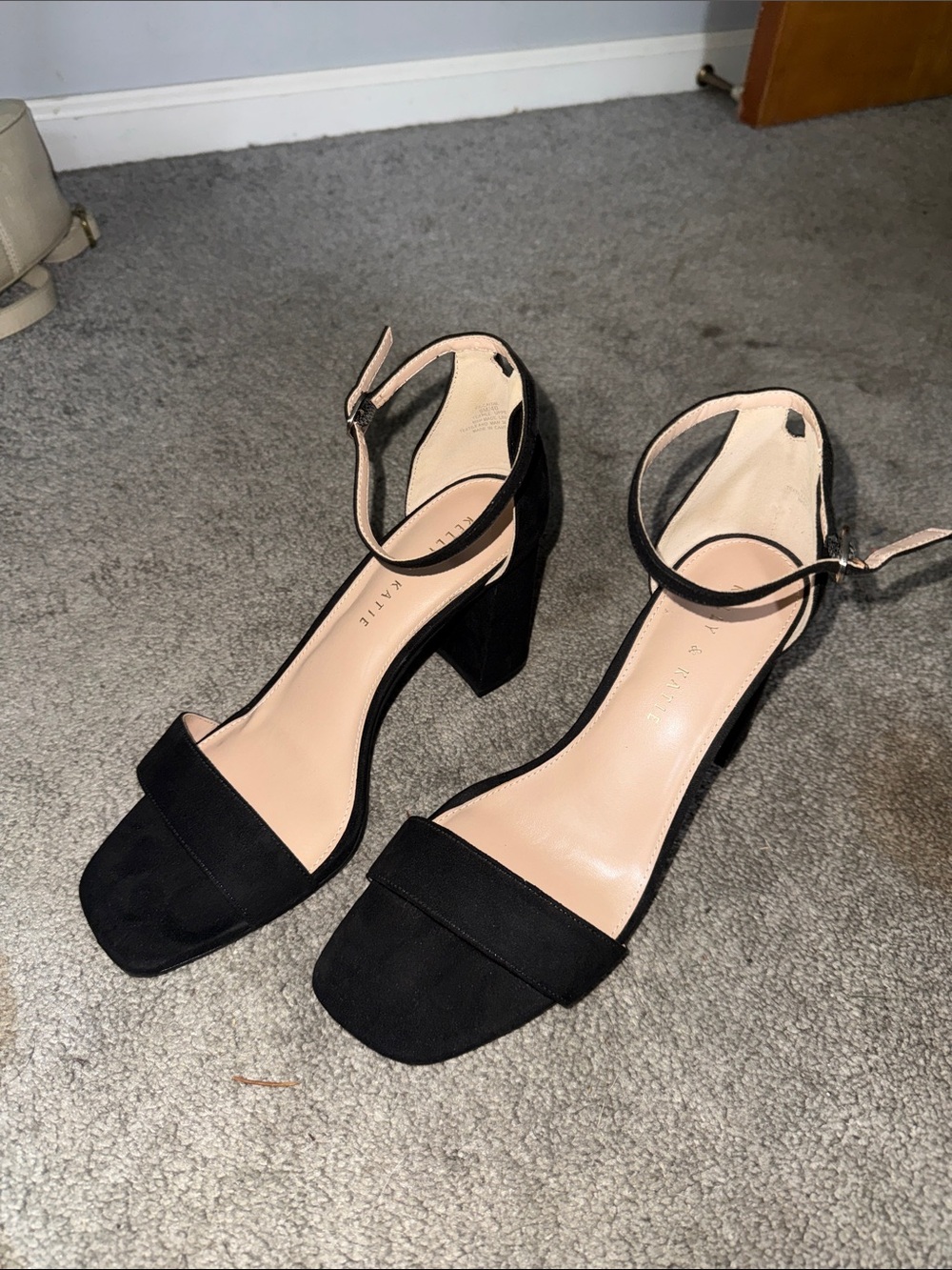 Kelly & Katie Black Suede Ankle-Strap Block Heels